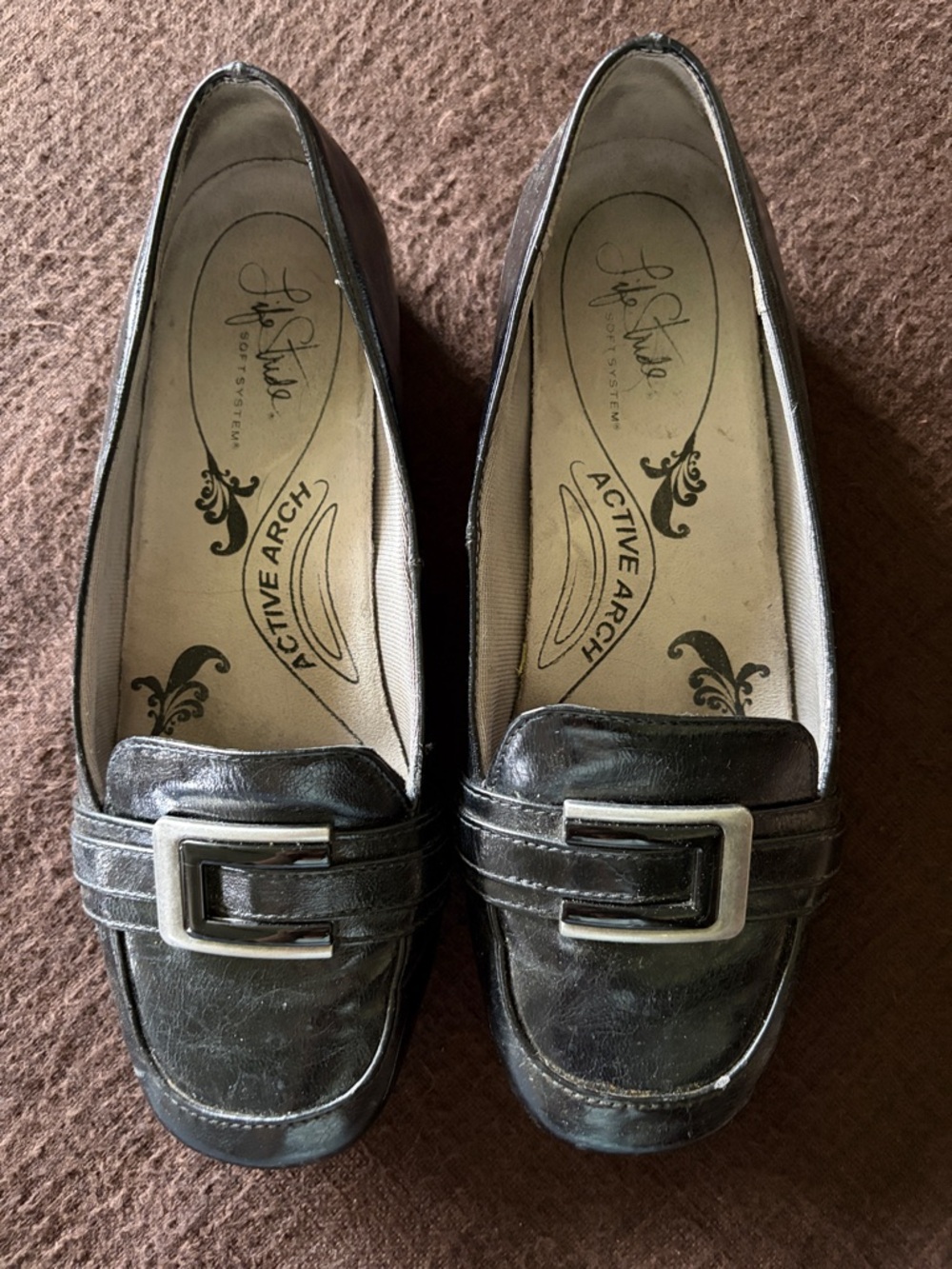Life Stride Black Women's Loafers with Silver Buckle